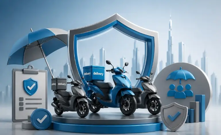 Delivery riders and insured bike fleets in Dubai