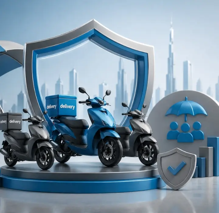 Delivery riders and insured bike fleets in Dubai